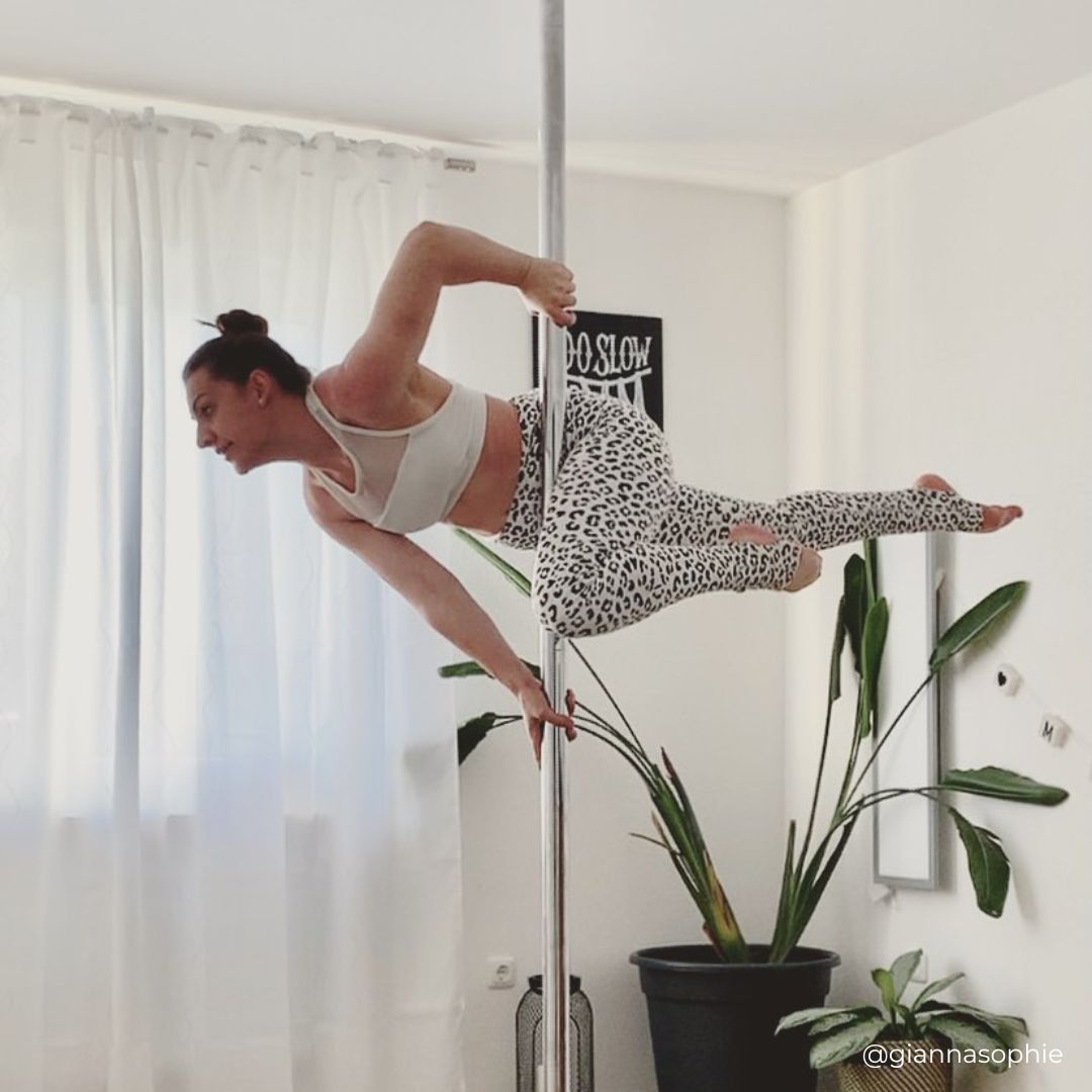 pole dancer in sticky leopard in snow