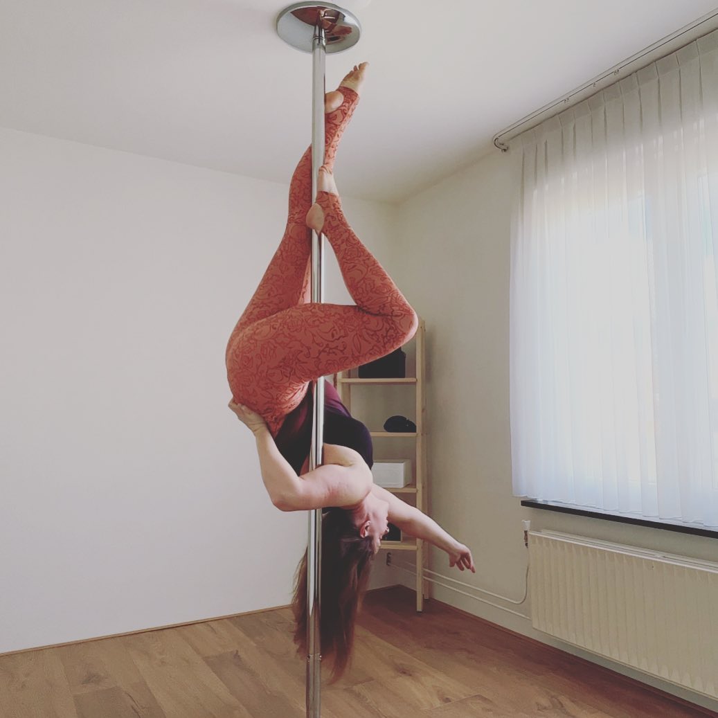 pole dancer in sticky skull & roses in salmon