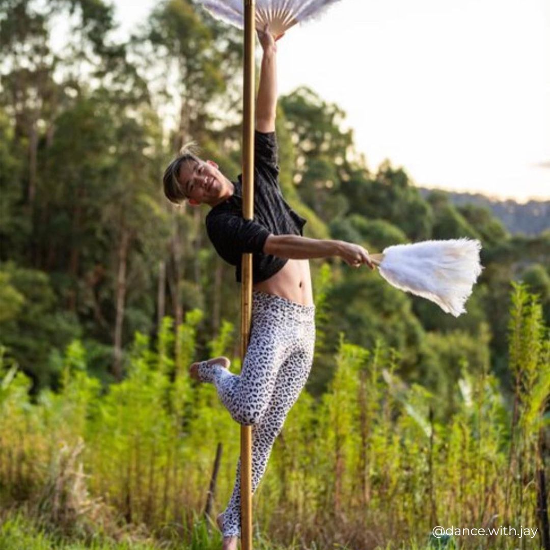 pole dancer in sticky leopard in snow