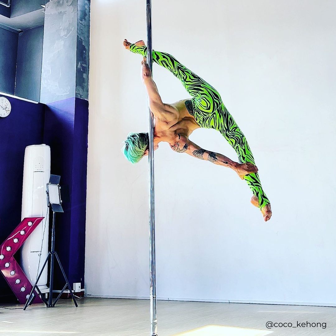 pole dancer in sticky tiger leggings in neon green