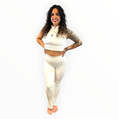 Canopy Anchor grip pole leggings with stirrup in Cloud Dancer liquid zebra print