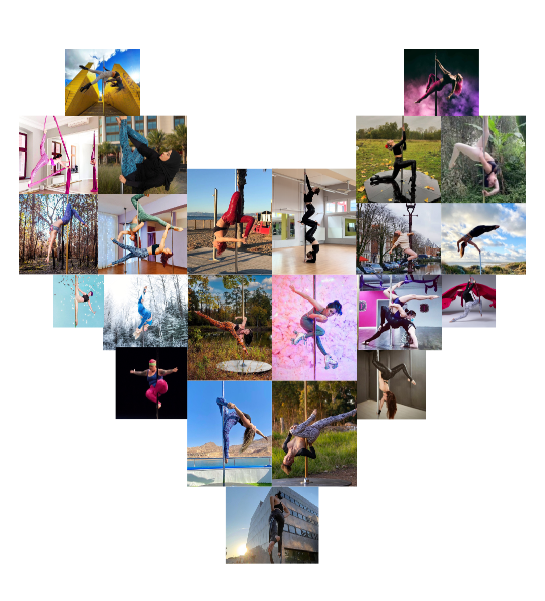 Collage of pole dancers in different places