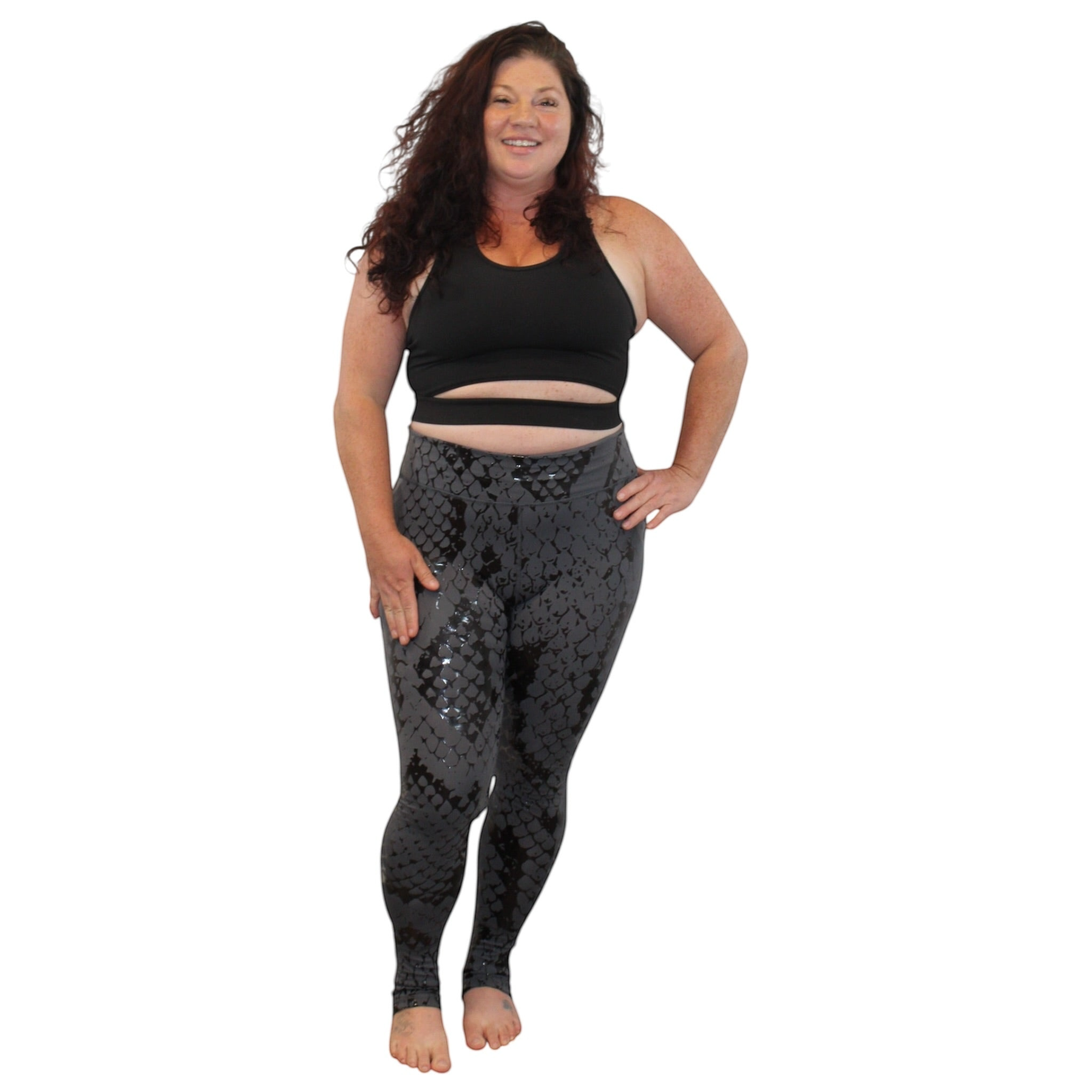 Canopy Anchor grip pole leggings with stirrup in Storm Charcoal snakeskin print