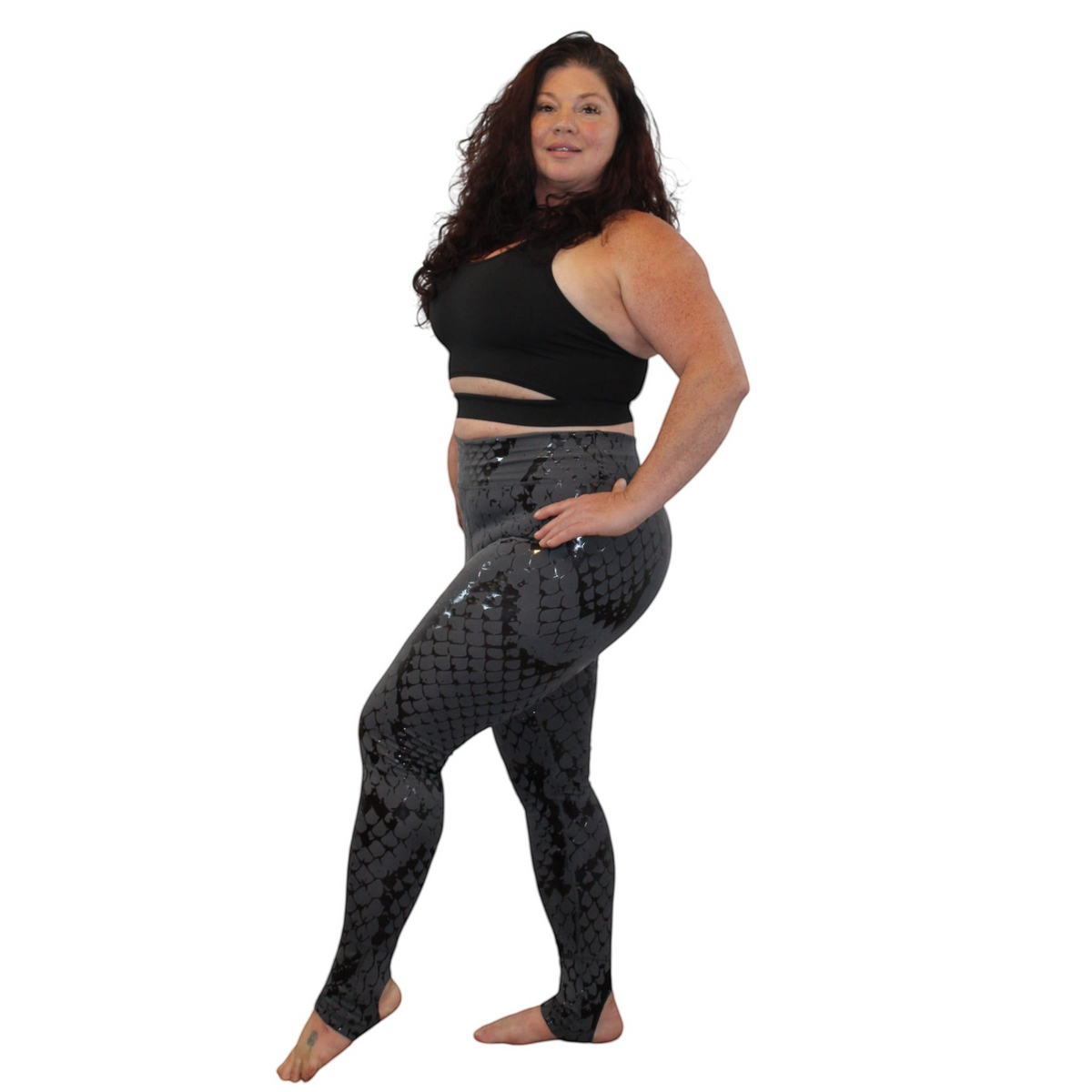 Canopy Anchor grip pole leggings with stirrup in Storm Charcoal snakeskin print