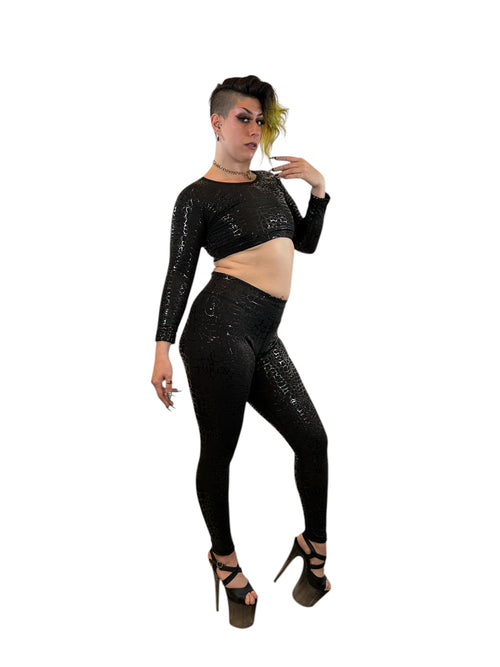 Canopy Ankle grip pole leggings, no stirrup, in black crocodile print