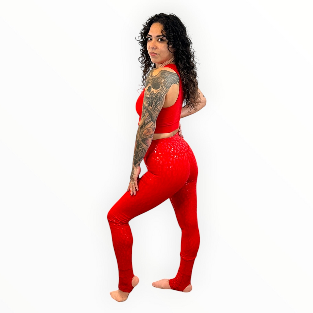 Canopy Anchor grip pole leggings with stirrup in Lava Flow leopard print