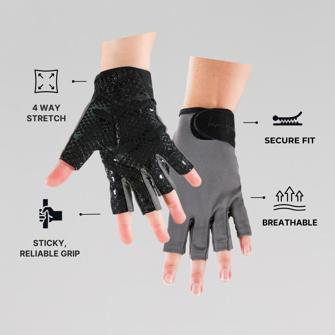 sticky pole wear flex gloves in snake print colour iron grey