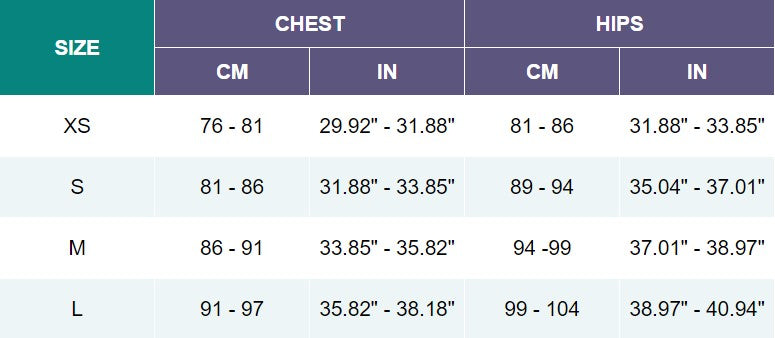 sfh classic bodysuit size chart