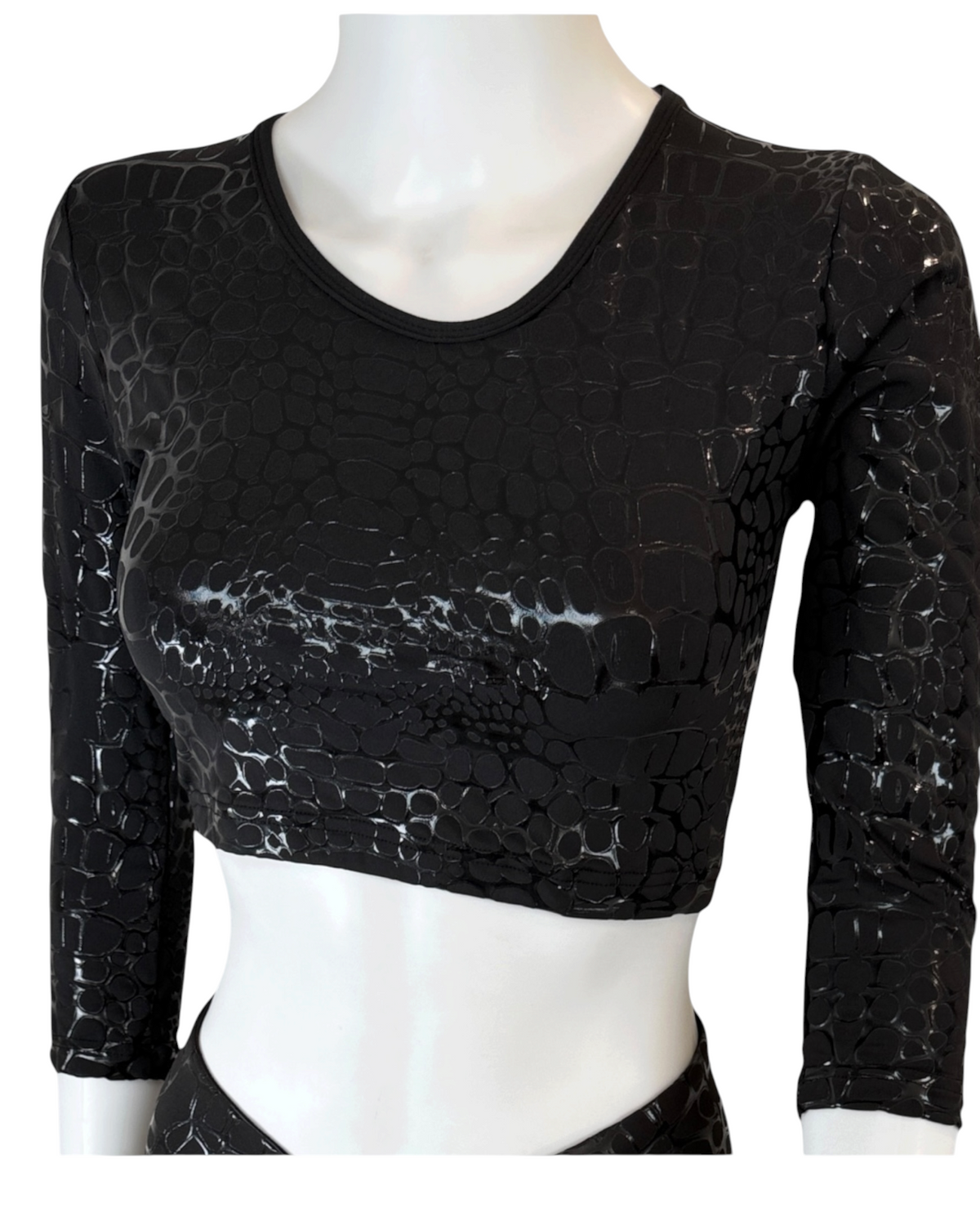 Super Fly Honey Prowl Top, black croc print grip top for pole dance