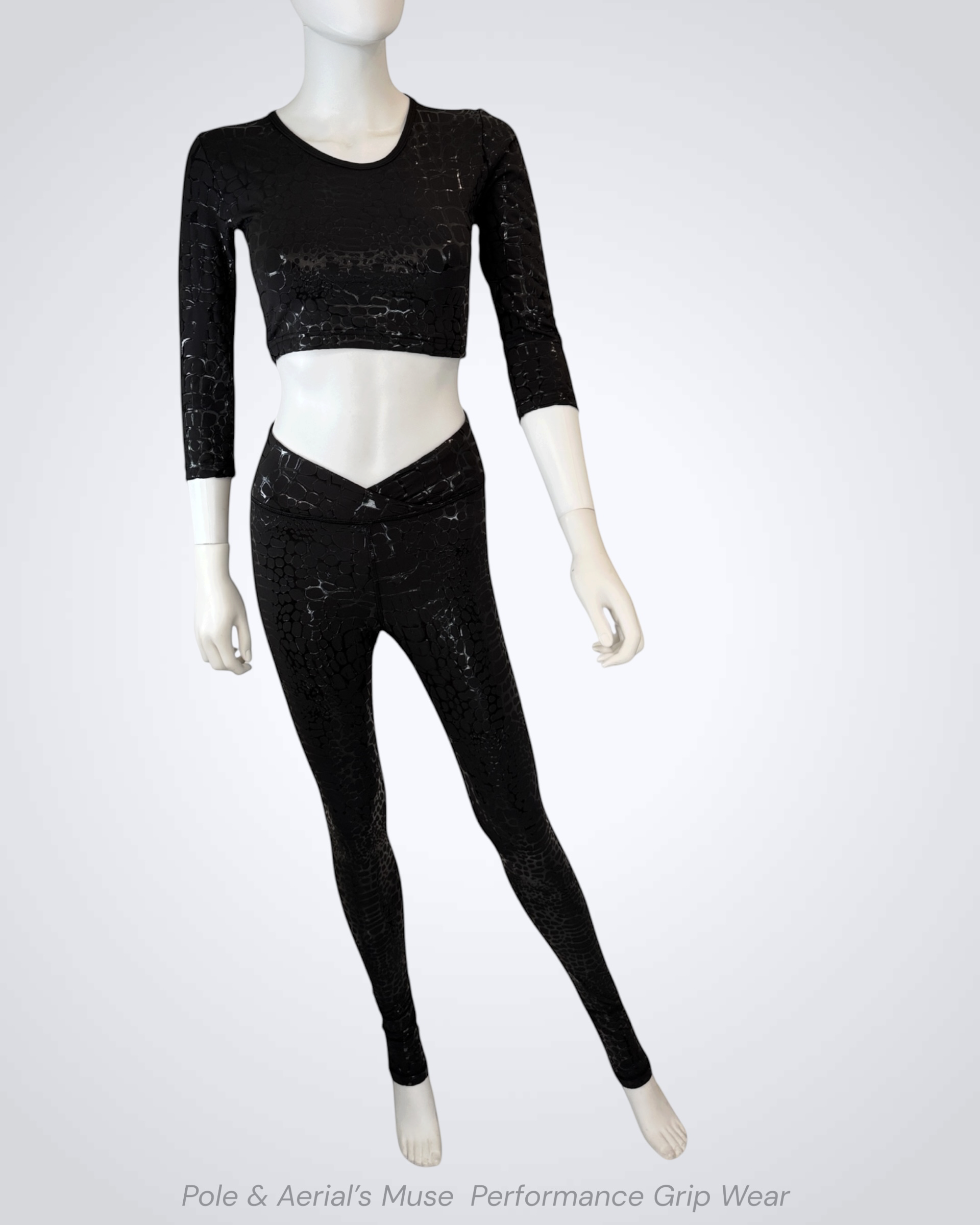 Siren grip pole leggings in black crocodile print