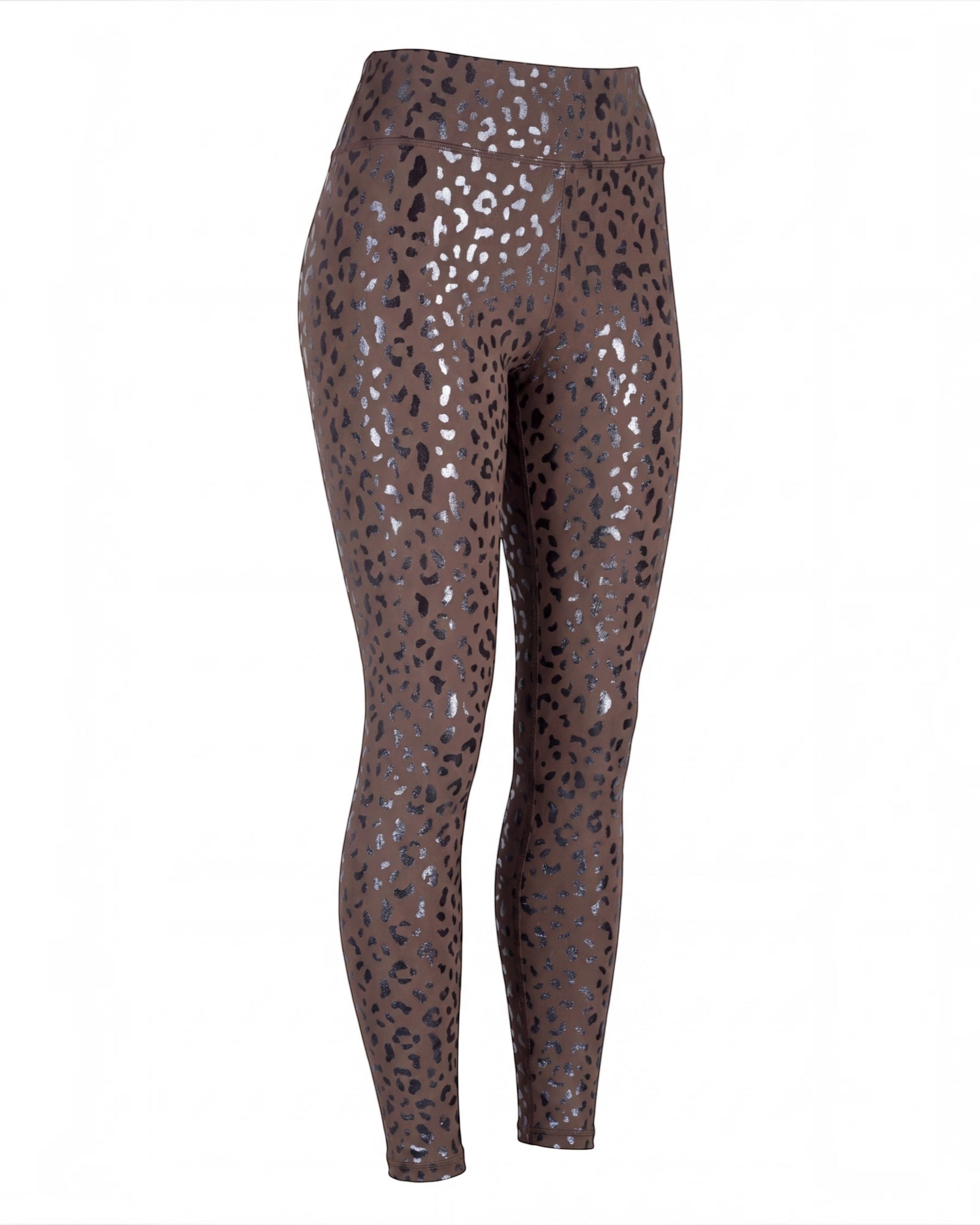 Brown leopard sticky leggings with V seam front, ankle length, no stirrup