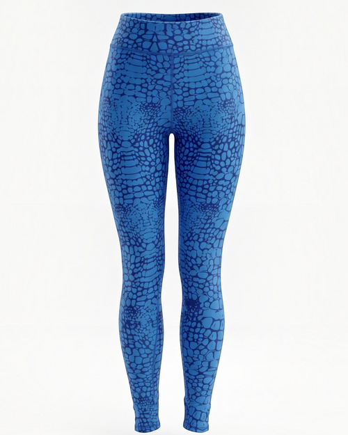 Sticky pole leggings with V seam front, no stirrup, in deep navy crocodile print