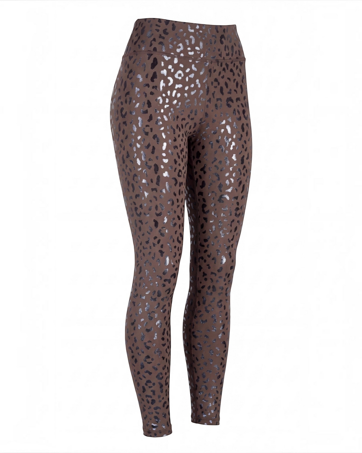Leopard print pole dance leggings with silicone grip zones for climbing