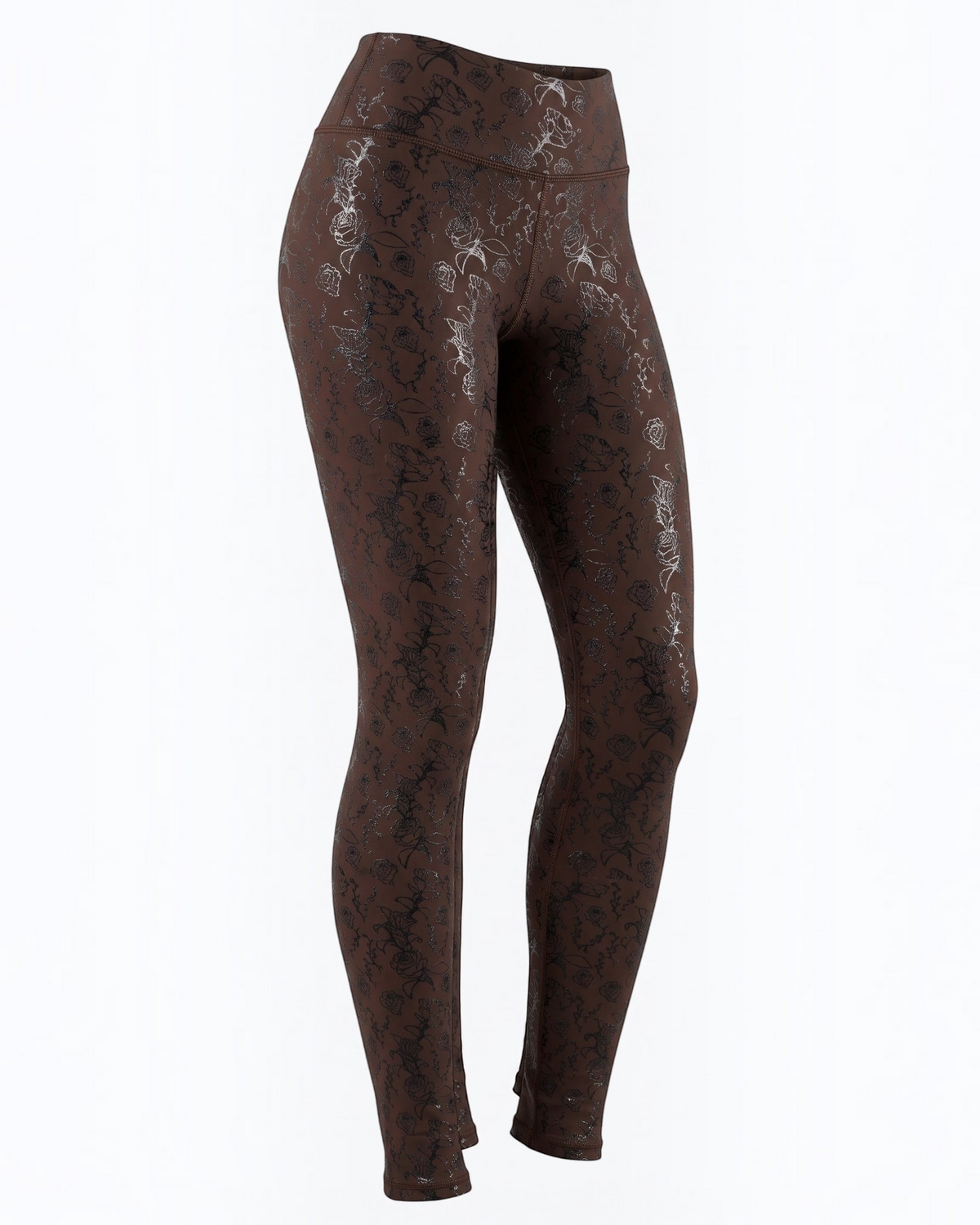 Brown floral sticky leggings with silicone grip zones