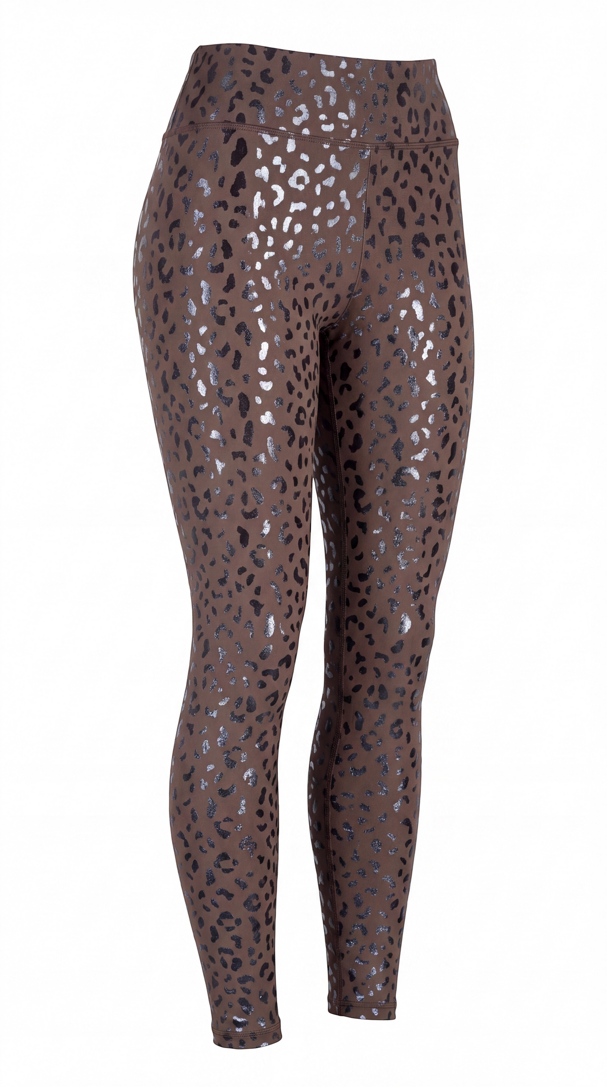 Crest Ankle grip pole leggings, no stirrup, in Coffee Bean leopard print
