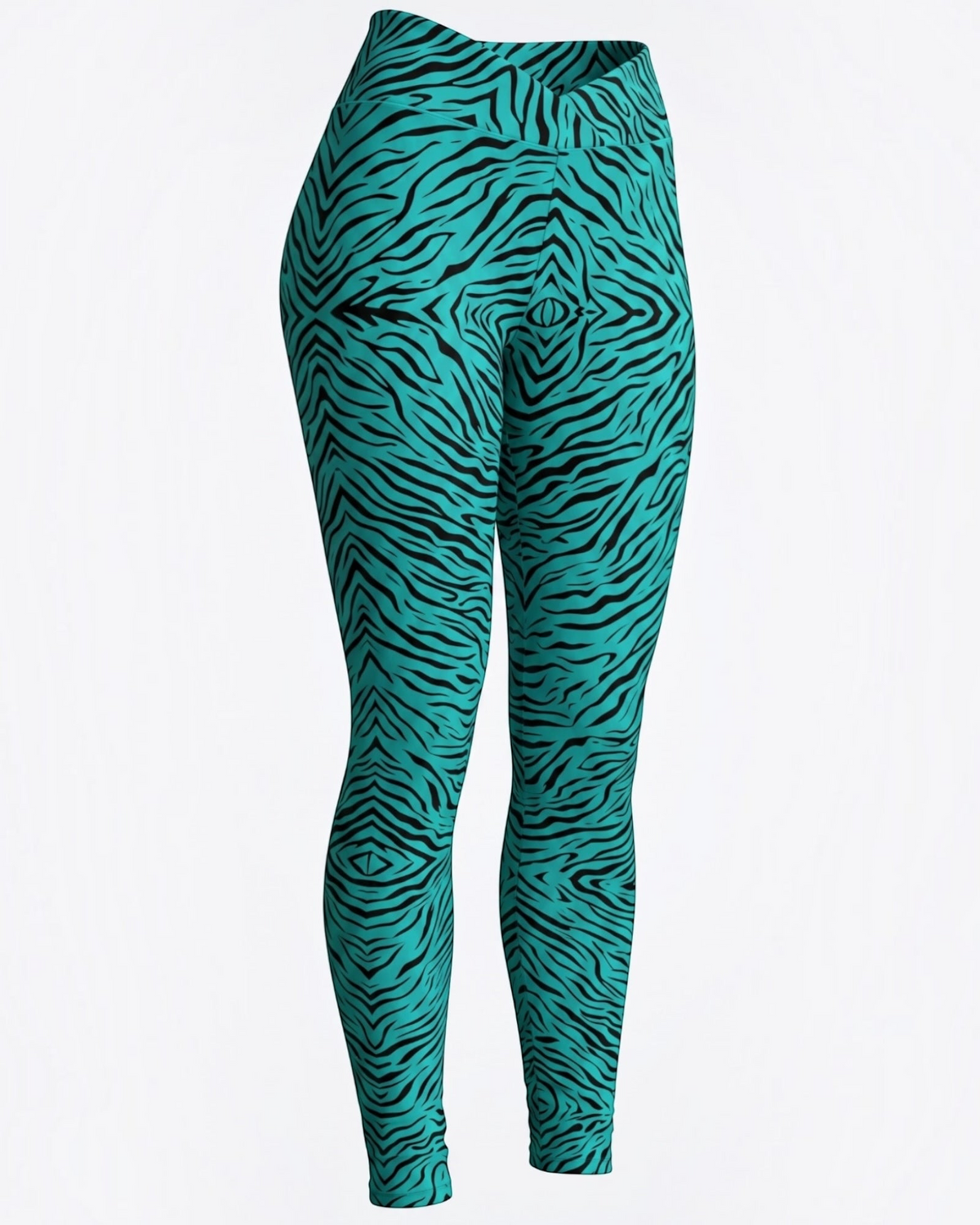 Super Fly Honey Siren Ankle grip leggings in teal zebra print