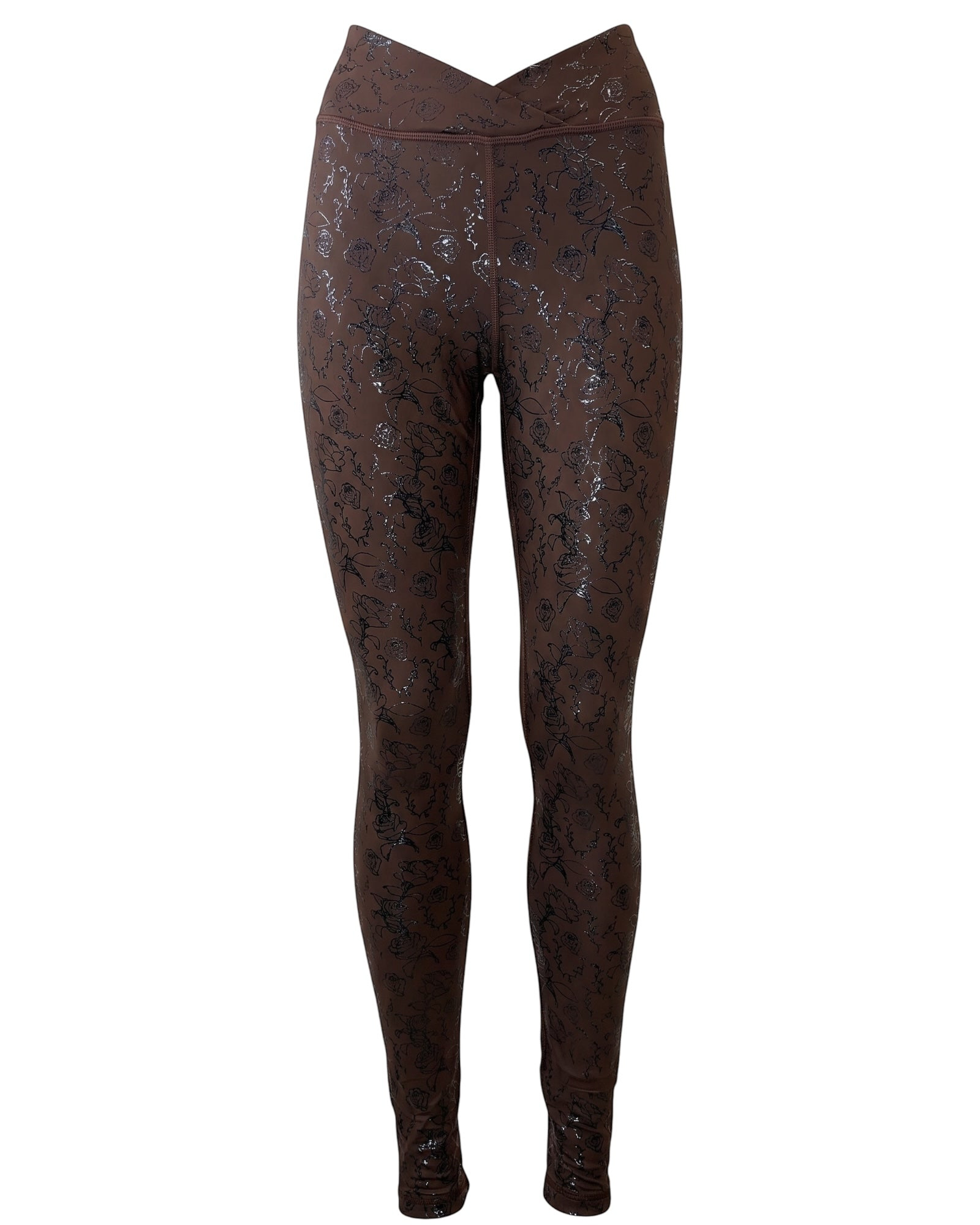 Super Fly Honey Siren leggings in brown floral shadow bloom print