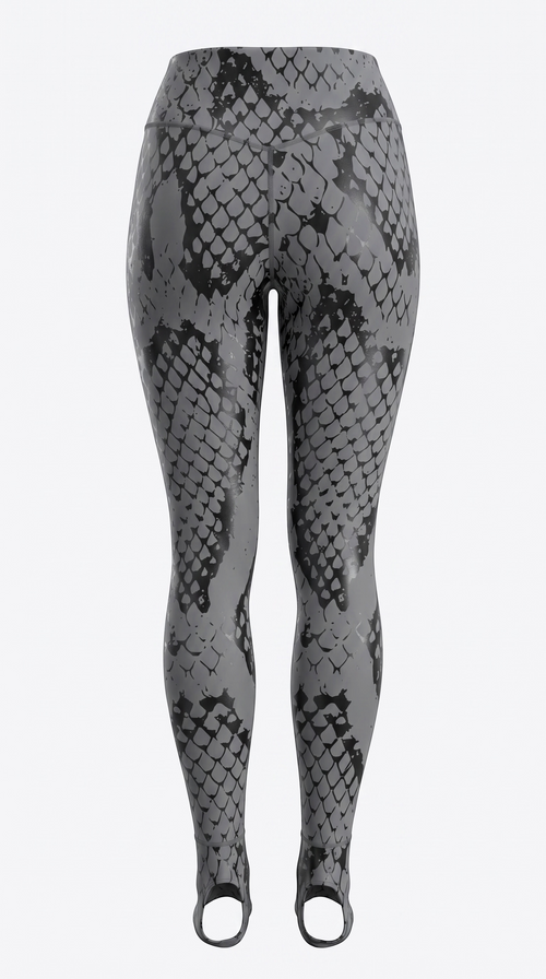Canopy Anchor grip pole leggings with stirrup in Storm Charcoal snakeskin print