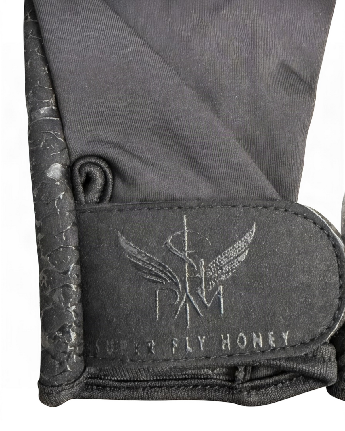 Black snakeskin pole dance grip gloves with silicone palm, Talon by Super Fly Honey