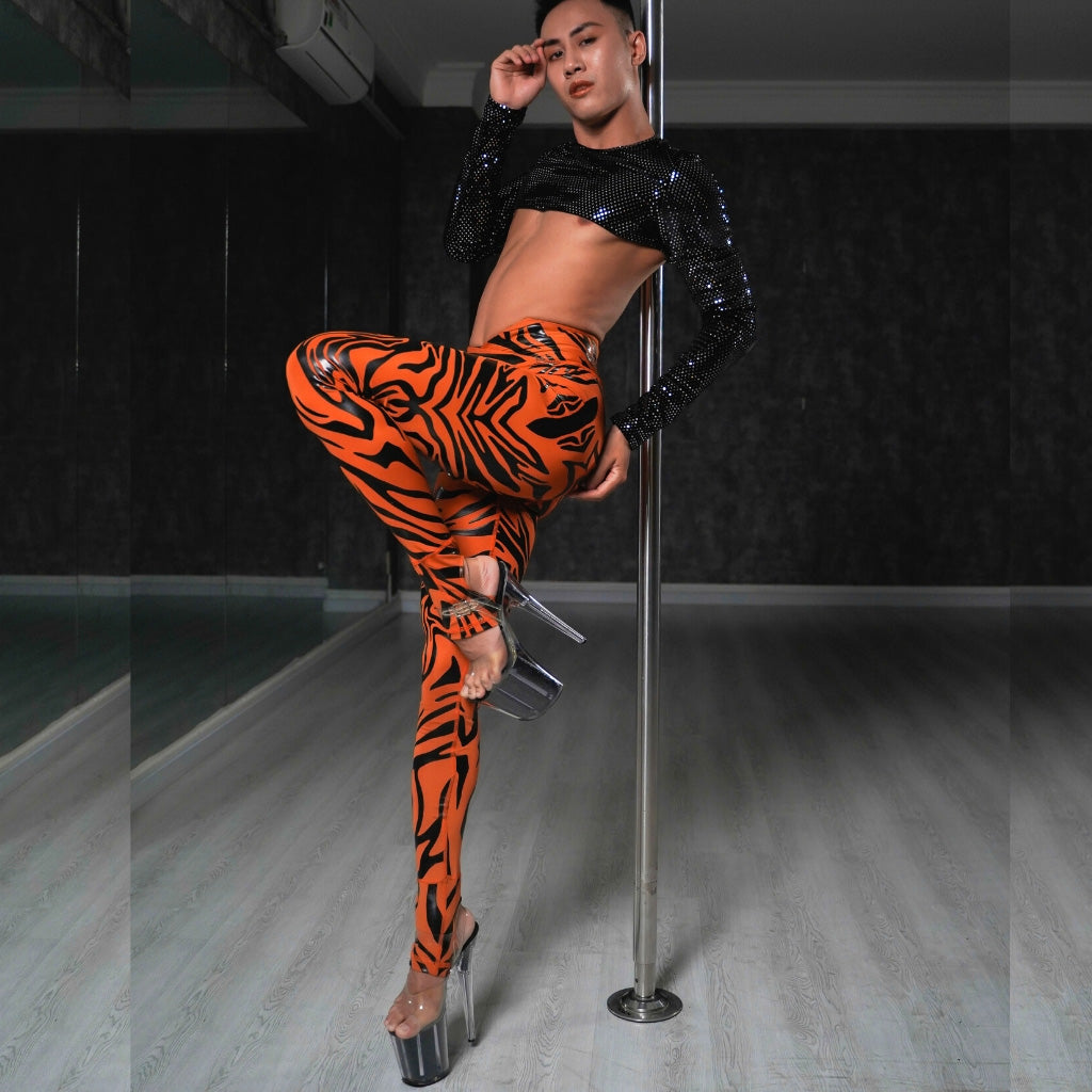 pole dancer in sfh sticky tiger leggings in fire