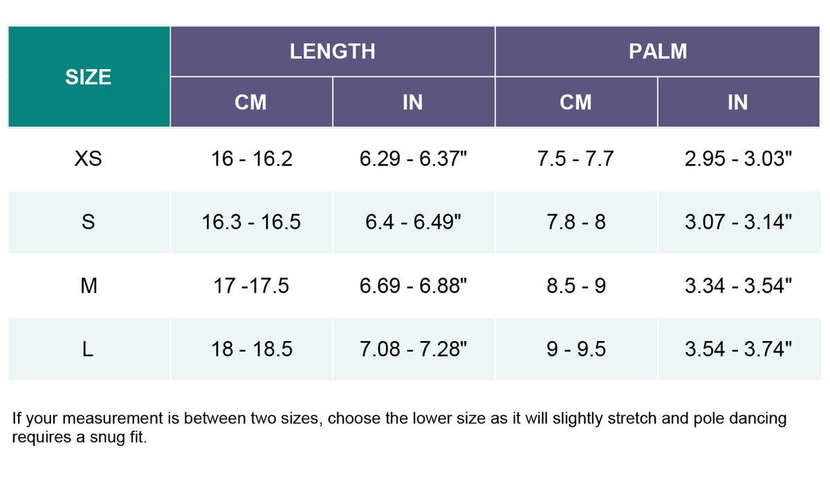 sticky gloves size chart