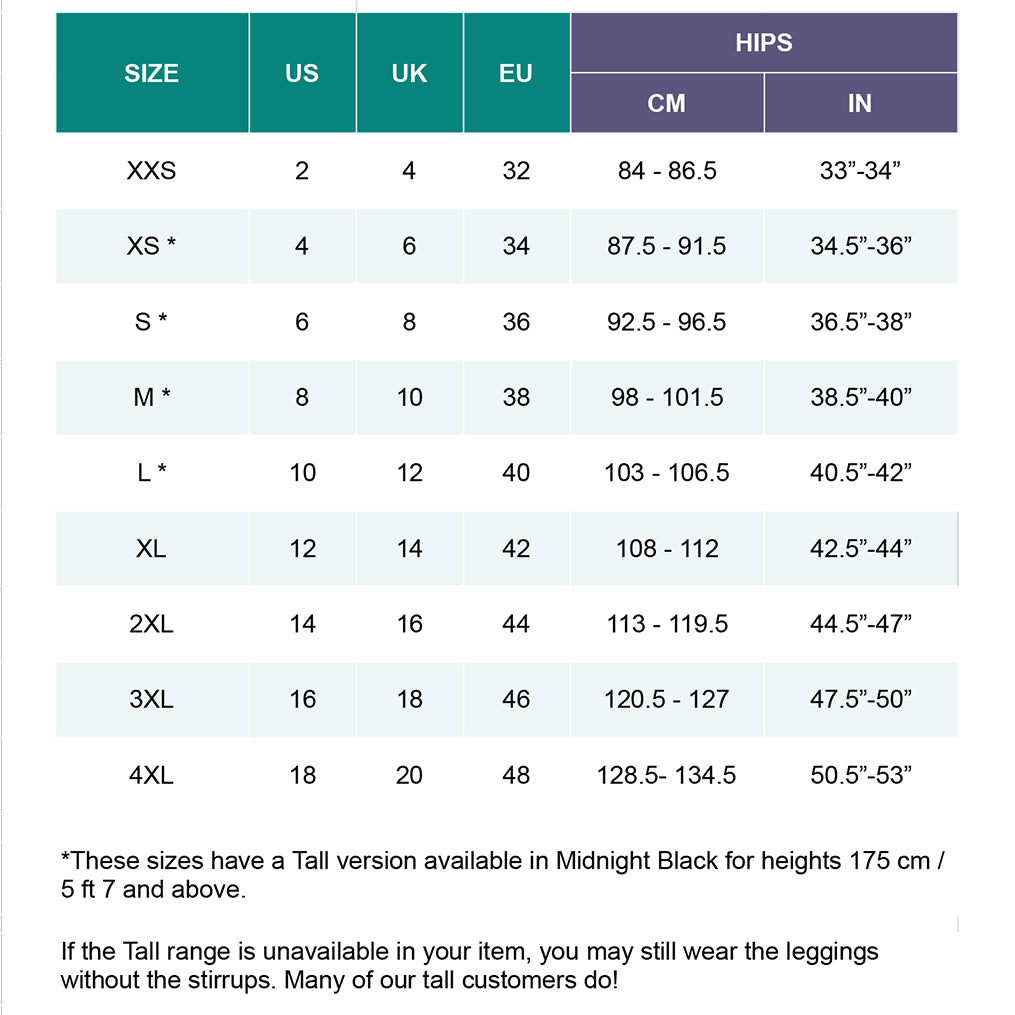 size chart leggings