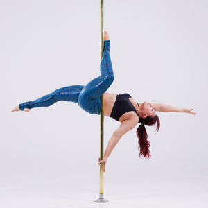 pole dancer in sticky fishnet leggings in blue sea